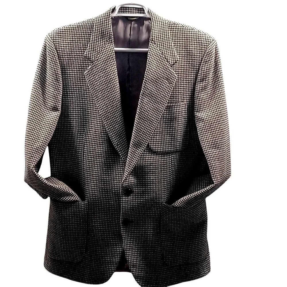 VTG Linett LMT Wool Blazer Dark Academia Poetcore Houndstooth Jacket Mens SZ 44